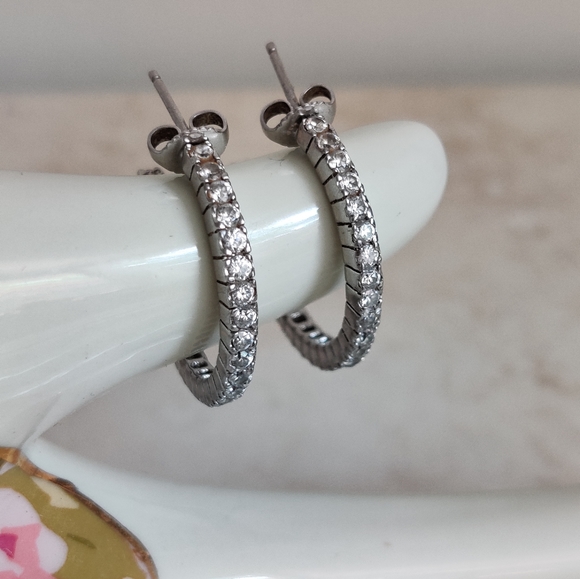 Dazzling Sterling Silver Hoops Pave CZ - Picture 15 of 16